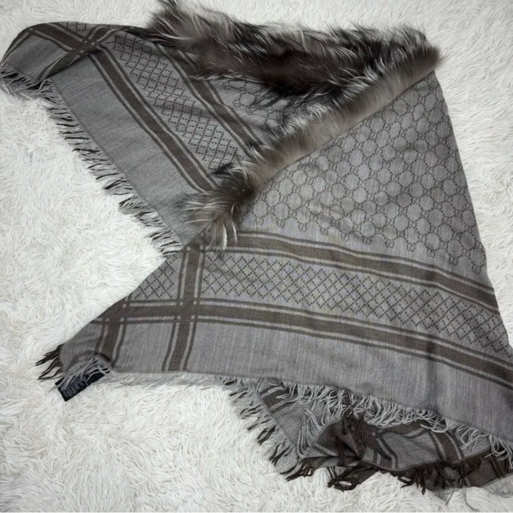 Gucci GG Fox Fur Trimmed Scarf
